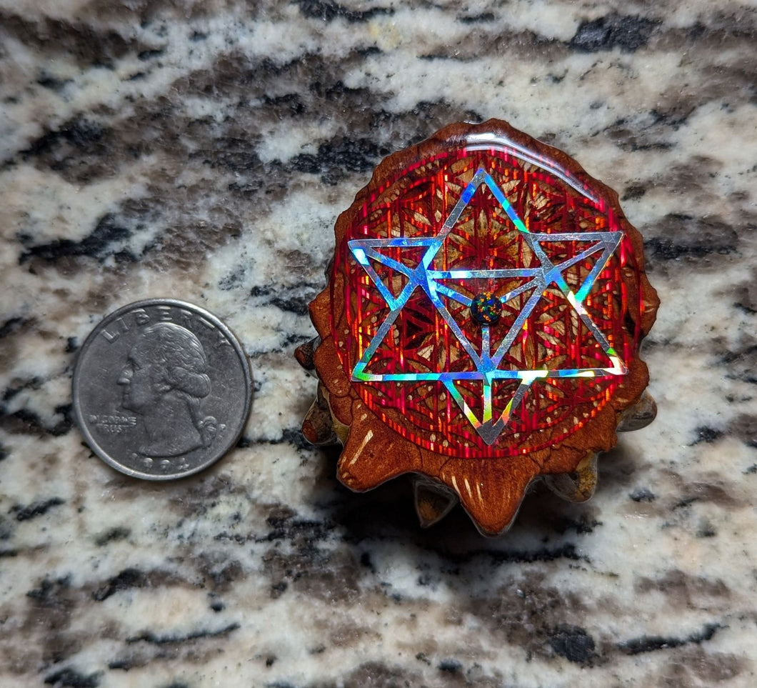 Merkabah over flower of life w/ black opal