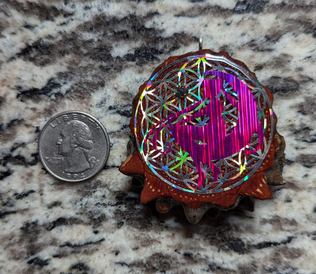 Sailor moon over flower of life with black opal