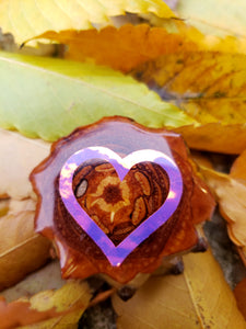Pink holographic heart outline pinecone pendant