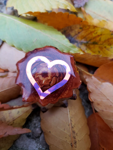 Pink holographic heart outline pinecone pendant
