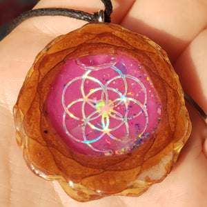 Seed of life shaker with heart shaped opal filled with crushed opal