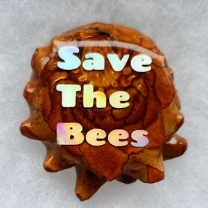 Honey comb with opal save the bees on the back