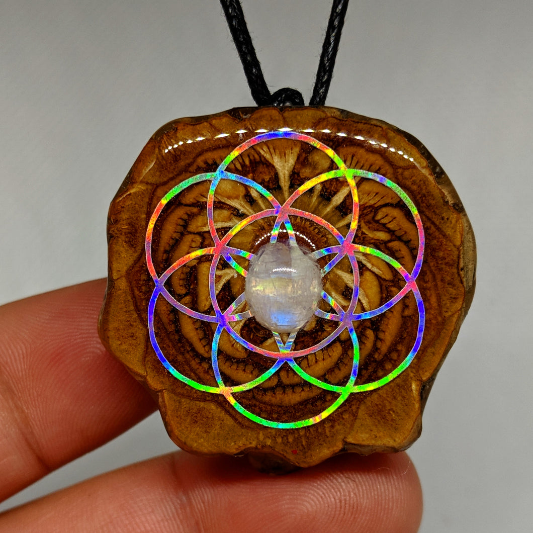 Moonstone seed of life pinecone pendant