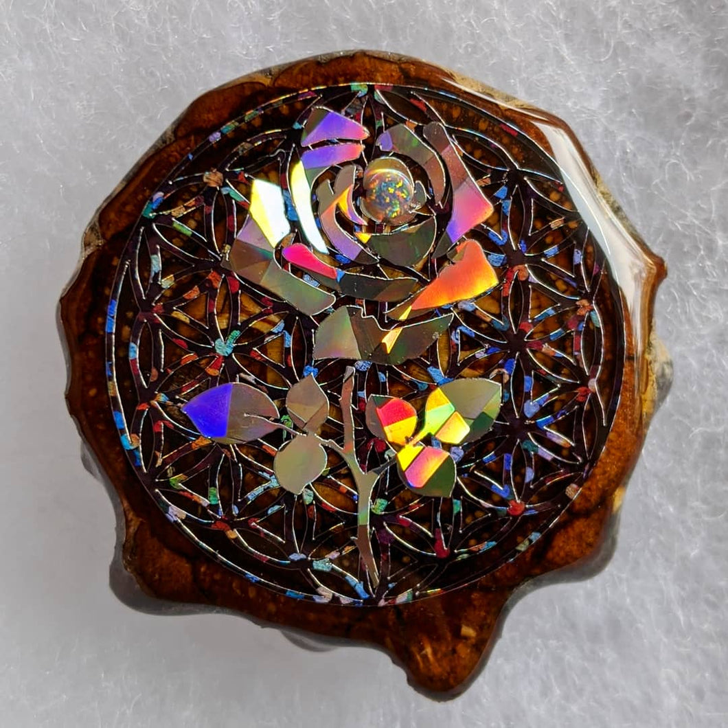 Rose over flower of life with opal