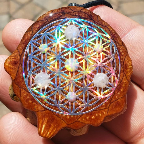4 opals and 3 moonstones  with flower of life