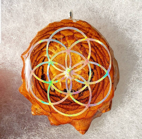 Seed of life with crescent moon opal